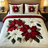 Ensemble de lit matelassé de 3 pièces - Poinsettias d'Hiver