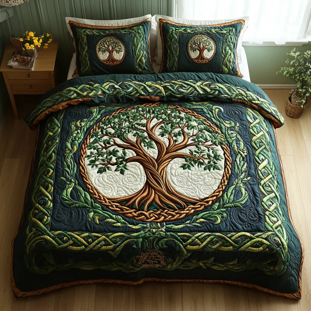 Ensemble de lit matelassé de 3 pièces - Arbre de la Vie