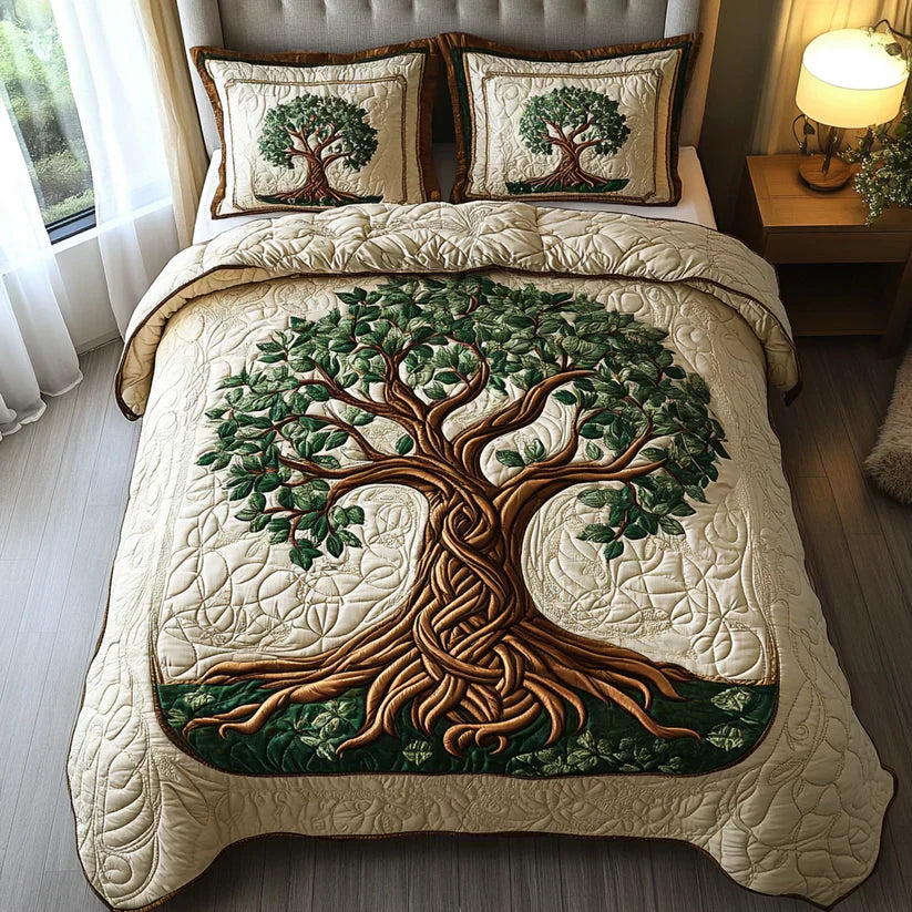 Ensemble de lit matelassé de 3 pièces - Arbre de la Vie