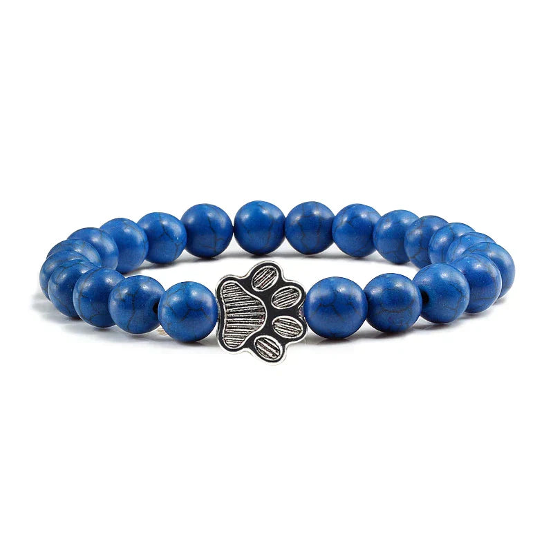 Bracelet en pierre naturelle avec pendentif de patte d'animal – Bracelet élastique à perles pour hommes et femmes