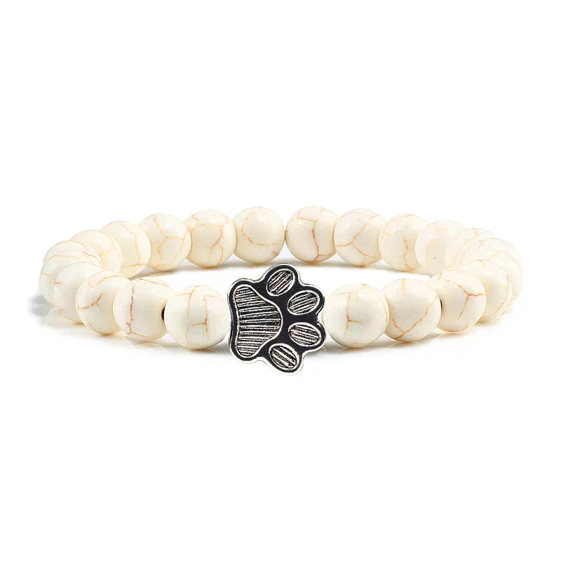 Bracelet en pierre naturelle avec pendentif de patte d'animal – Bracelet élastique à perles pour hommes et femmes