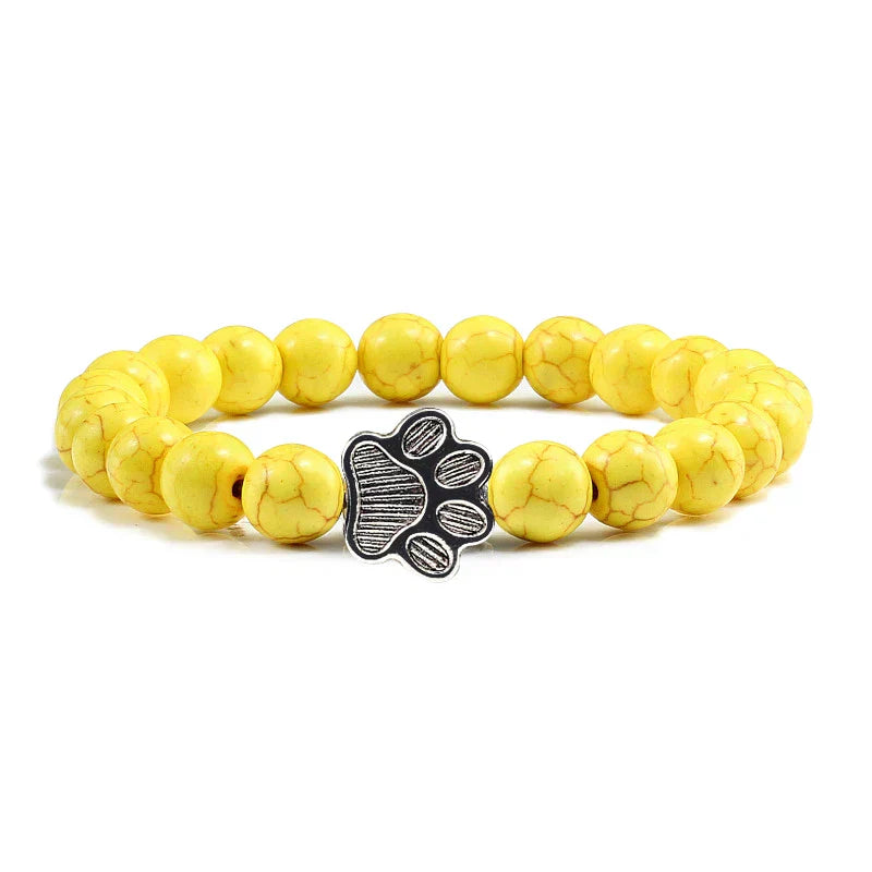 Bracelet en pierre naturelle avec pendentif de patte d'animal – Bracelet élastique à perles pour hommes et femmes