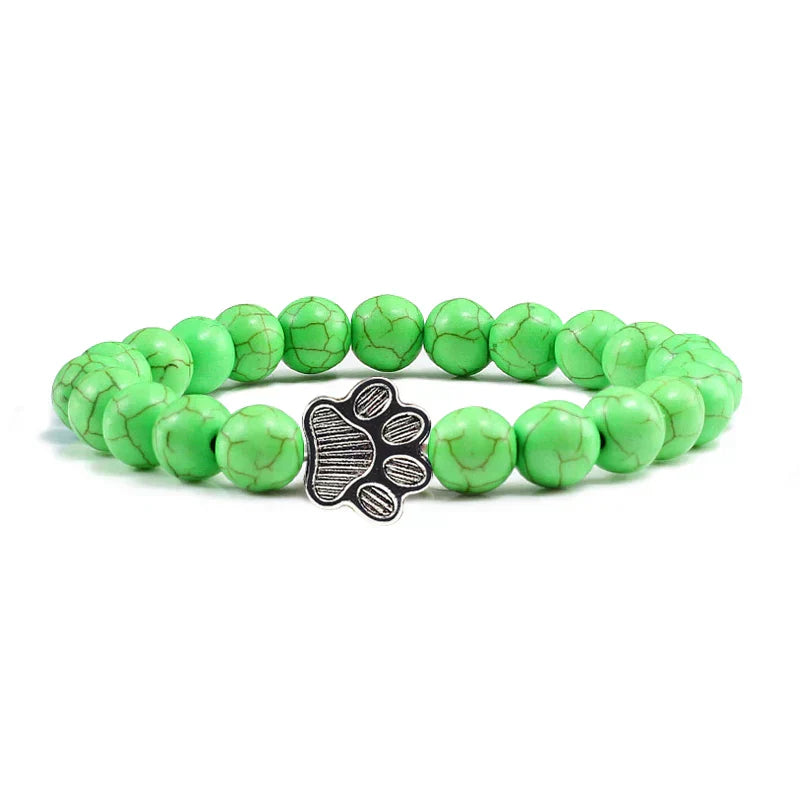 Bracelet en pierre naturelle avec pendentif de patte d'animal – Bracelet élastique à perles pour hommes et femmes