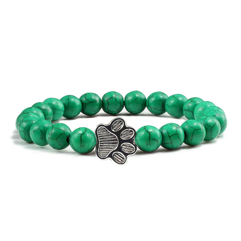 Bracelet en pierre naturelle avec pendentif de patte d'animal – Bracelet élastique à perles pour hommes et femmes