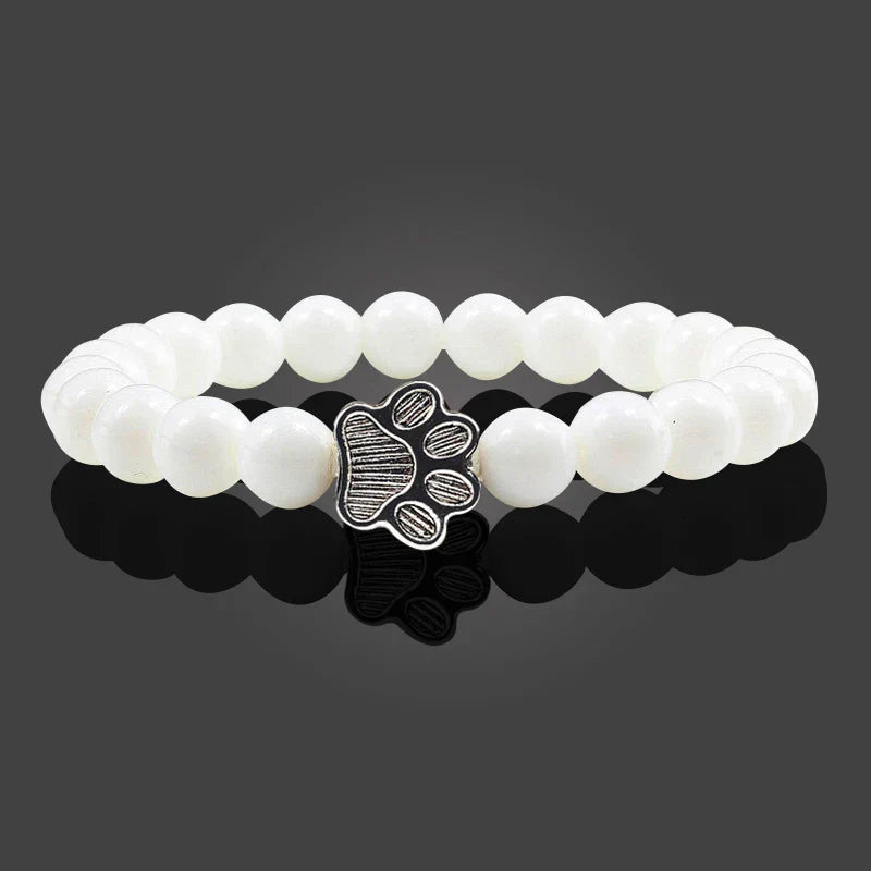 Bracelet en pierre naturelle avec pendentif de patte d'animal – Bracelet élastique à perles pour hommes et femmes