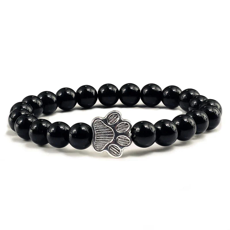 Bracelet en pierre naturelle avec pendentif de patte d'animal – Bracelet élastique à perles pour hommes et femmes