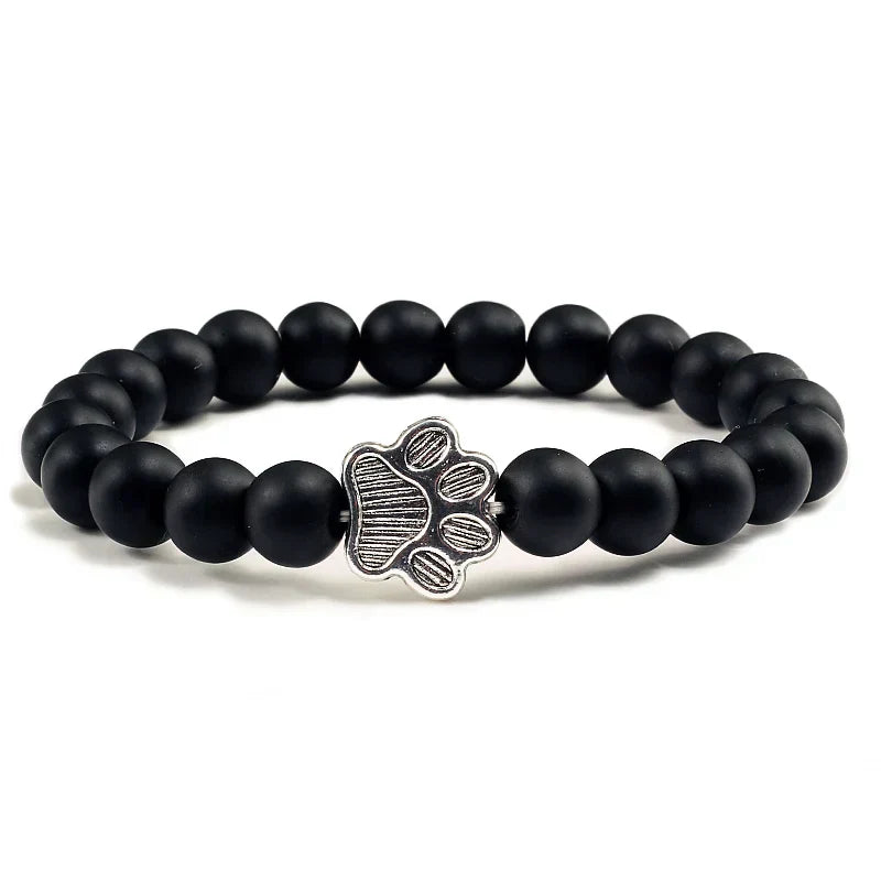 Bracelet en pierre naturelle avec pendentif de patte d'animal – Bracelet élastique à perles pour hommes et femmes