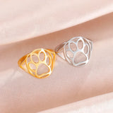 Bague délicate avec empreinte animale – Bague ouverte en acier inoxydable avec motif animal