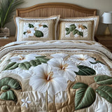 Ensemble de lit matelassé de 3 pièces - Hibiscus Blanc