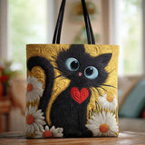 Sac à main artisanal “Chat Noir avec Cœur et Marguerites”