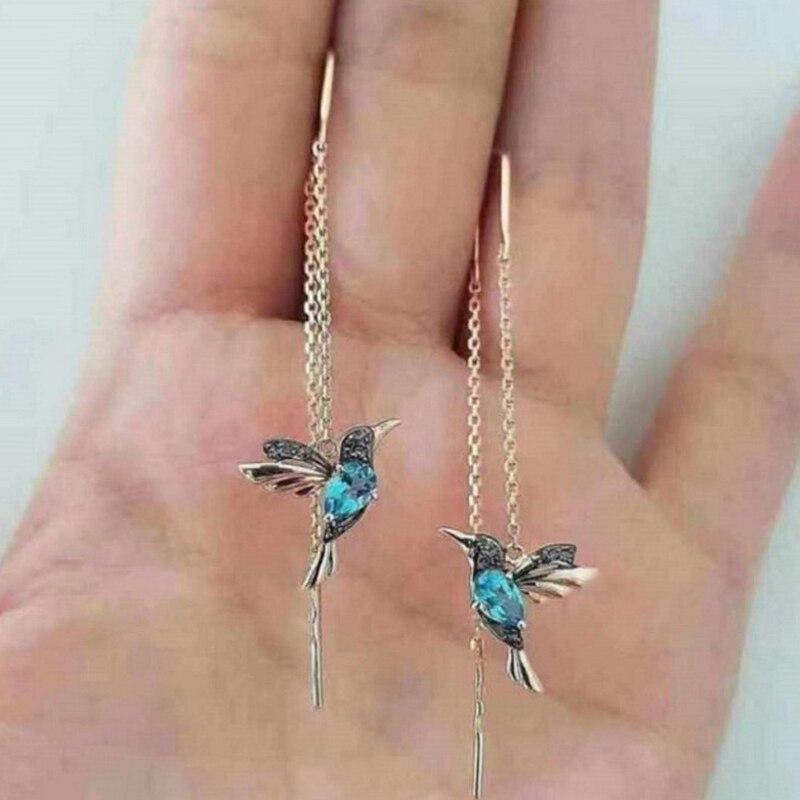 Boucles d'oreilles en forme de colibri en émail et zircon