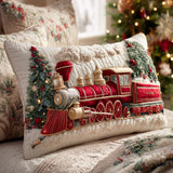 Housse de Coussin Matelassée - Locomotive à Vapeur Festive