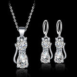 Ensemble de collier et boucles d'oreilles – Chats heureux en argent avec zirconia poli