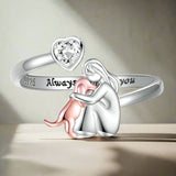 Bague pour chien en argent sterling et zirconium blanc – Bague ajustable